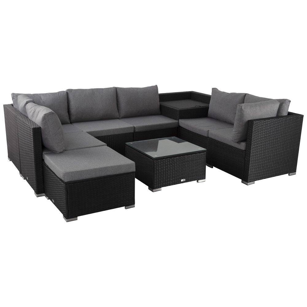 9 PC Outdoor Ottoman Lounge Set - Black - STripleB 