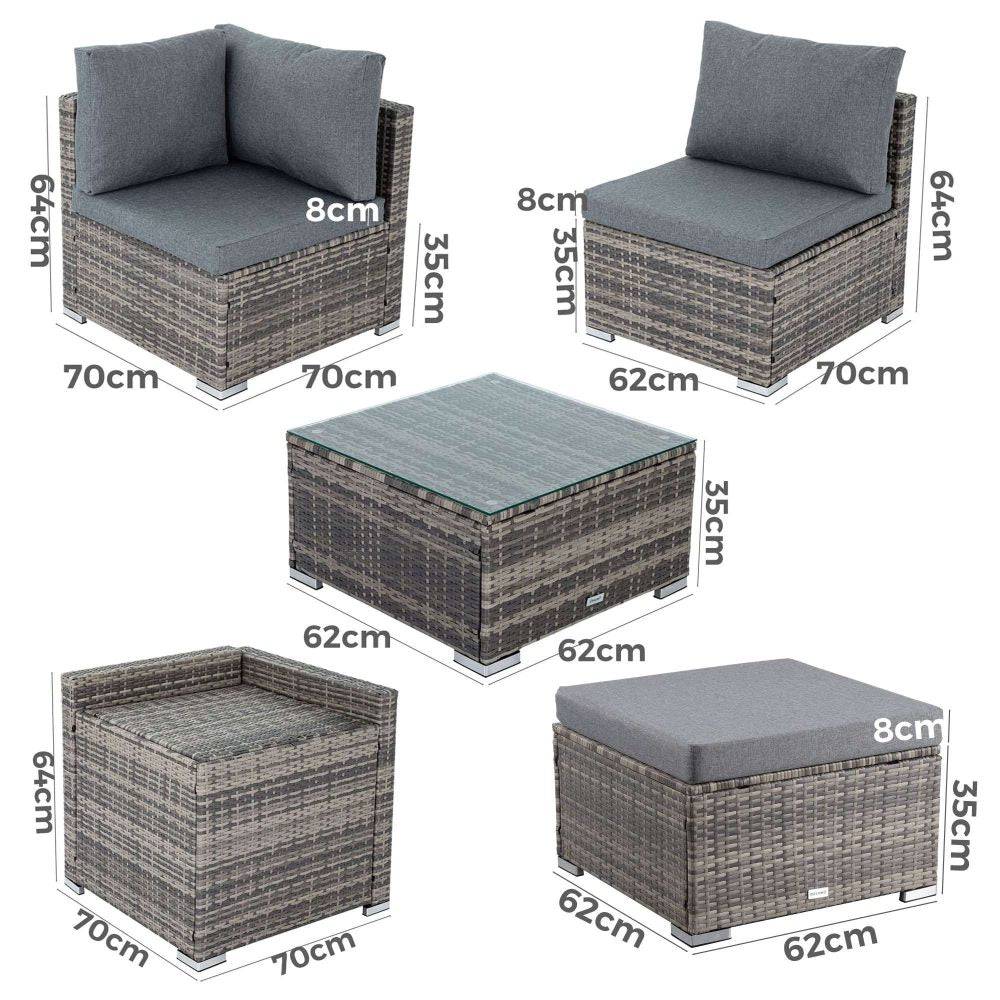 9 PC Outdoor Ottoman Lounge Set - Black - STripleB 