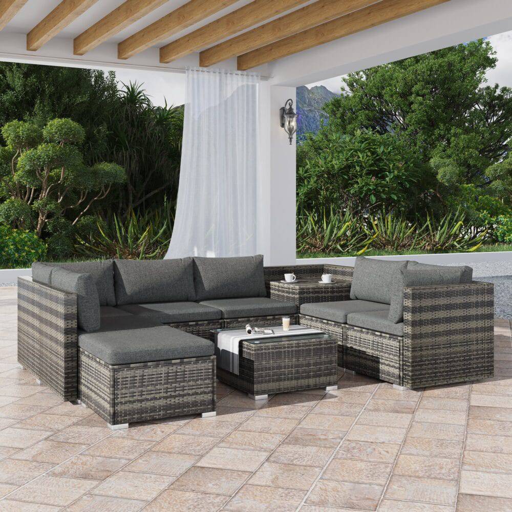 Large Modular Outdoor Ottoman Lounge Set - Grey - STripleB 