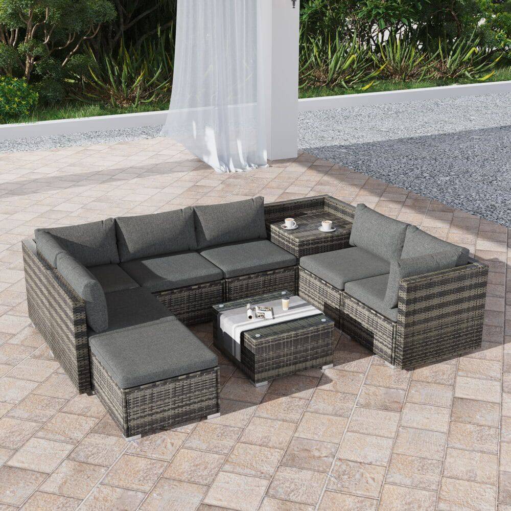 Large Modular Outdoor Ottoman Lounge Set - Grey - STripleB 