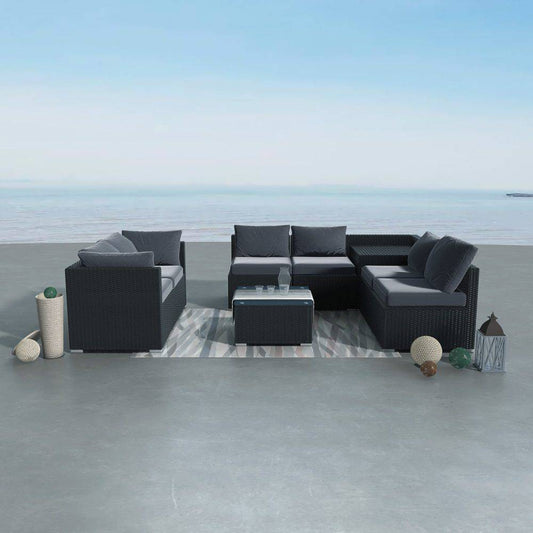 8PCS Outdoor Furniture Modular Lounge Sofa - Black - STripleB 