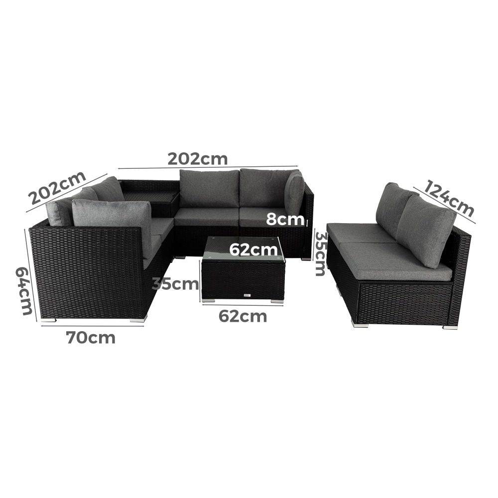 8PCS Outdoor Furniture Modular Lounge Sofa - Black - STripleB 