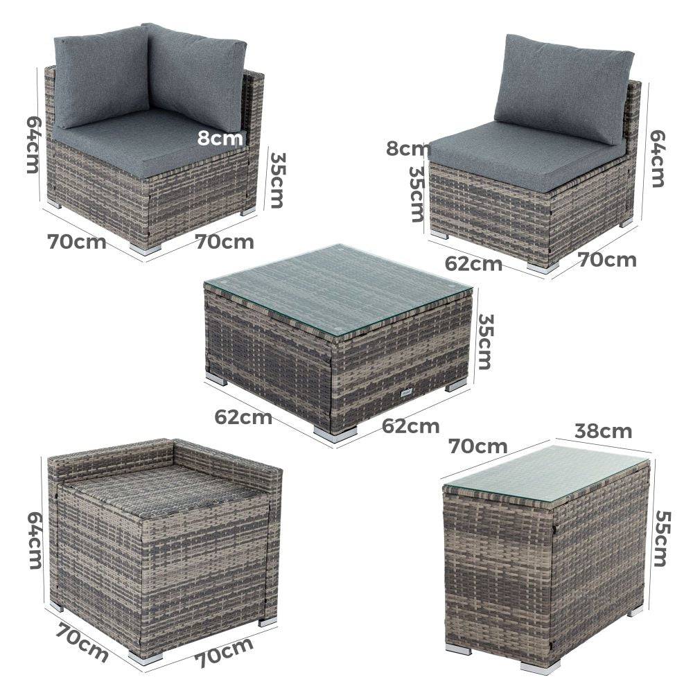 7PC Outdoor Wicker Loveseat Setting with Storage Corner - (Black) - STripleB 