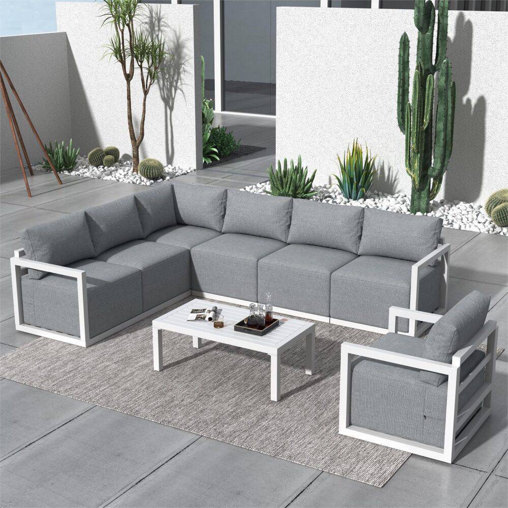 7-Seat Garden Lounge Set – White - STripleB 