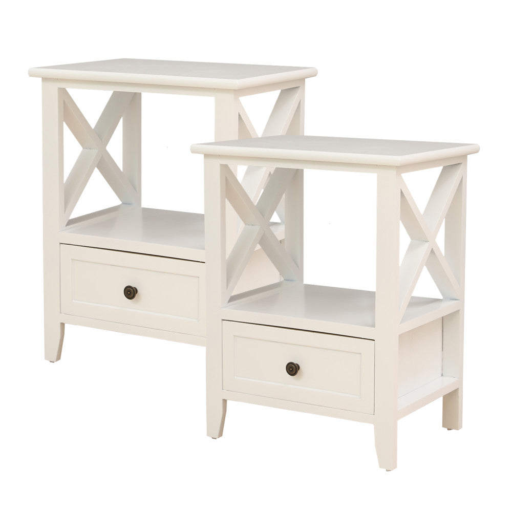 2-tier Bedside Tables - Rustic White - STripleB