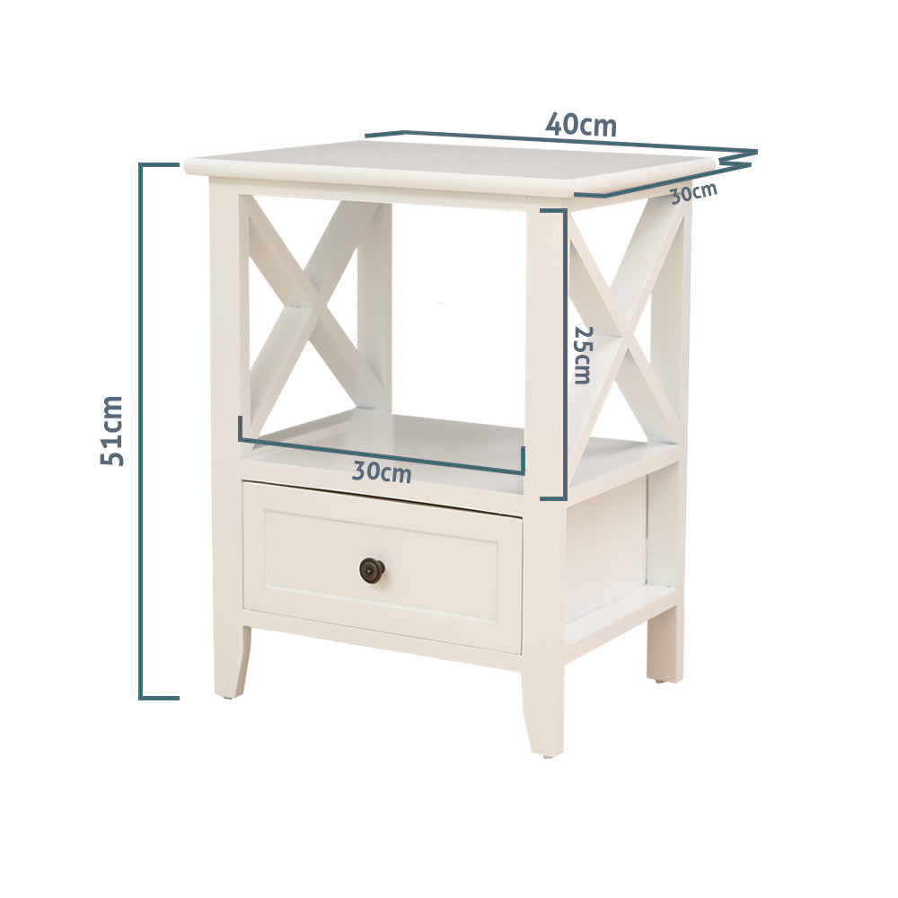 2-tier Bedside Tables - Rustic White - STripleB