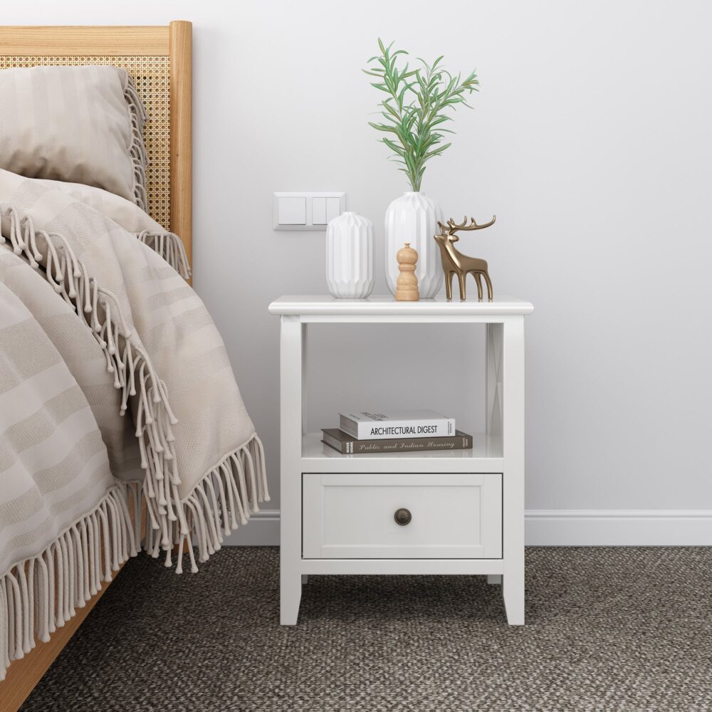 2-tier Bedside Tables - Rustic White - StripleB