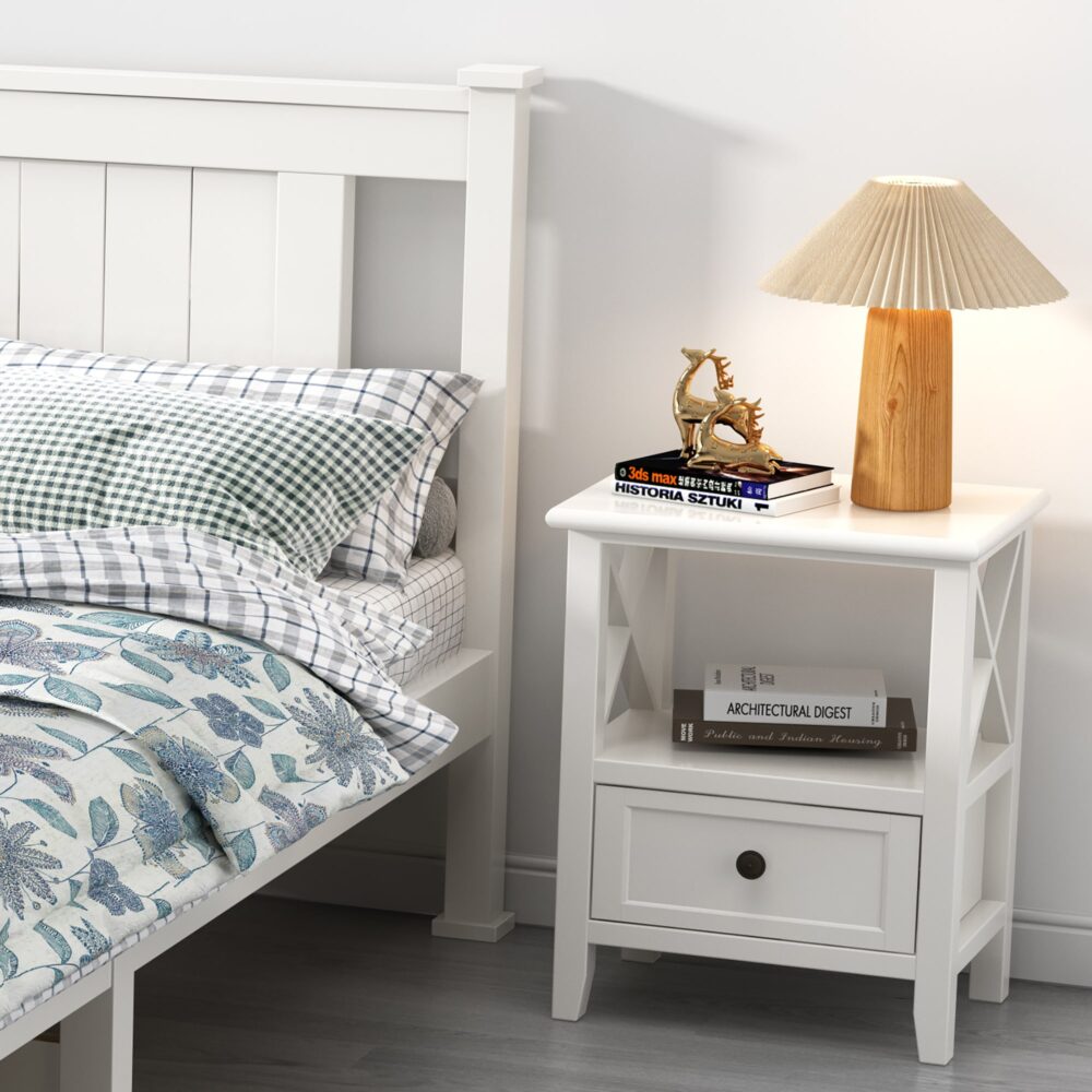 2-tier Bedside Tables - Rustic White - STripleB