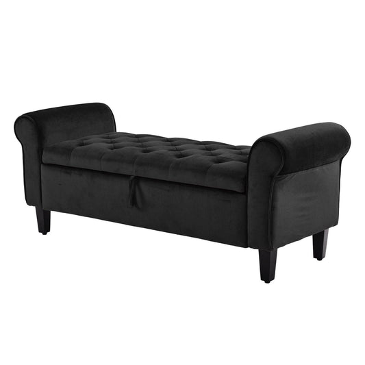 Storage Ottoman Stool Arm Bench Seat - Black Velvet - STripleB 