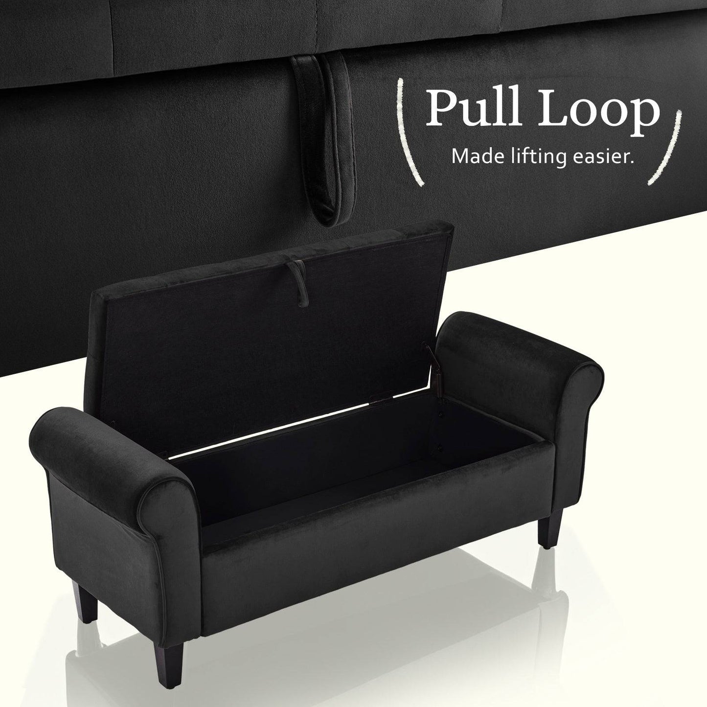 Storage Ottoman Stool Arm Bench Seat - Black Velvet - STripleB 