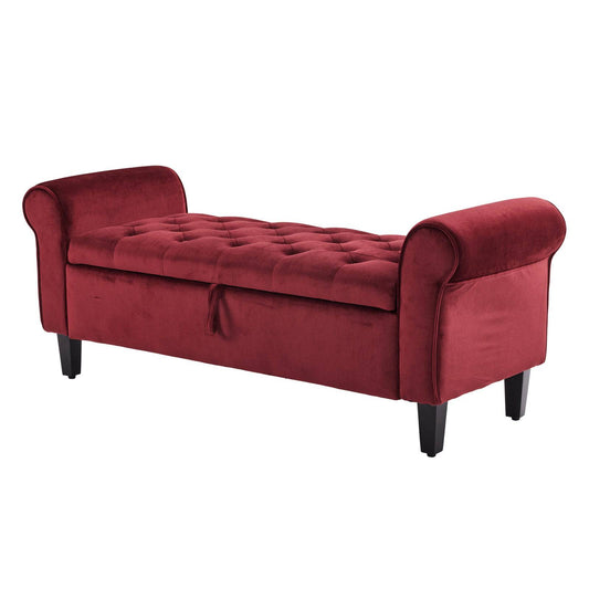 Storage Ottoman Stool Arm Bench Seat - Red Velvet - STripleB 