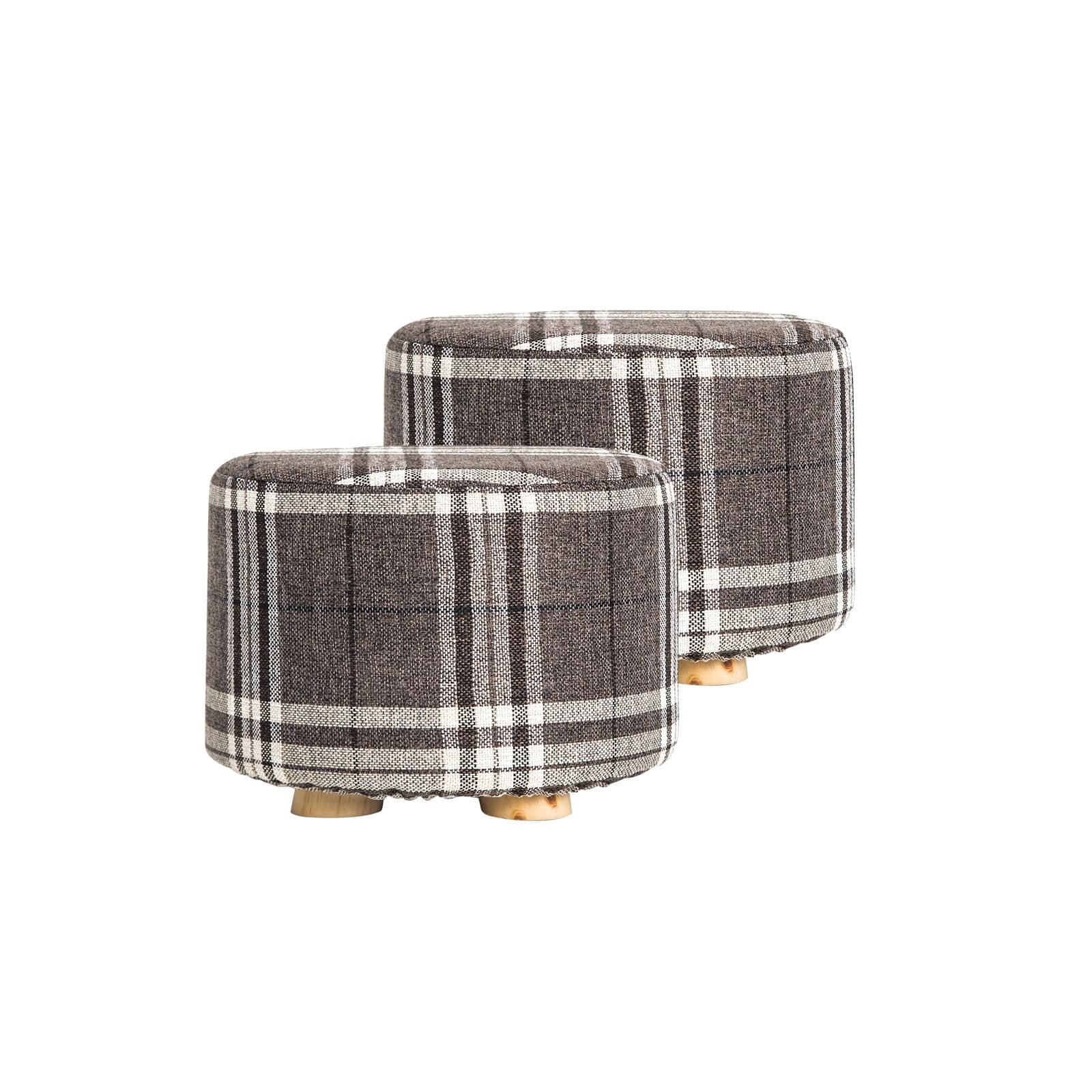 2x Fabric Ottoman Round Wooden Leg Foot Stool - STripleB 