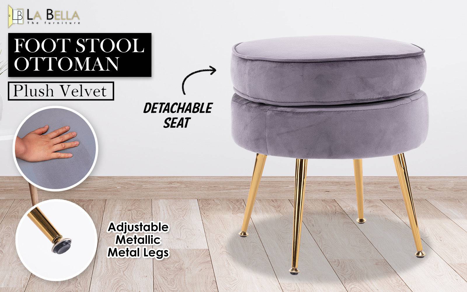 Ottoman Foot Stool - Grey Velvet - STripleB 