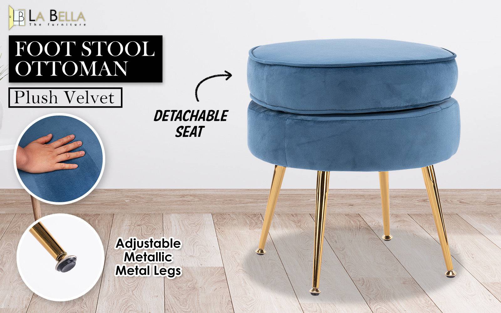 Ottoman Foot Stool - Navy Blue Velvet - STripleB 