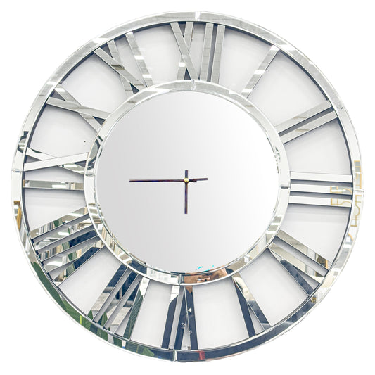 Decorative Silver Mirrored Clock - 100cm - STripleB