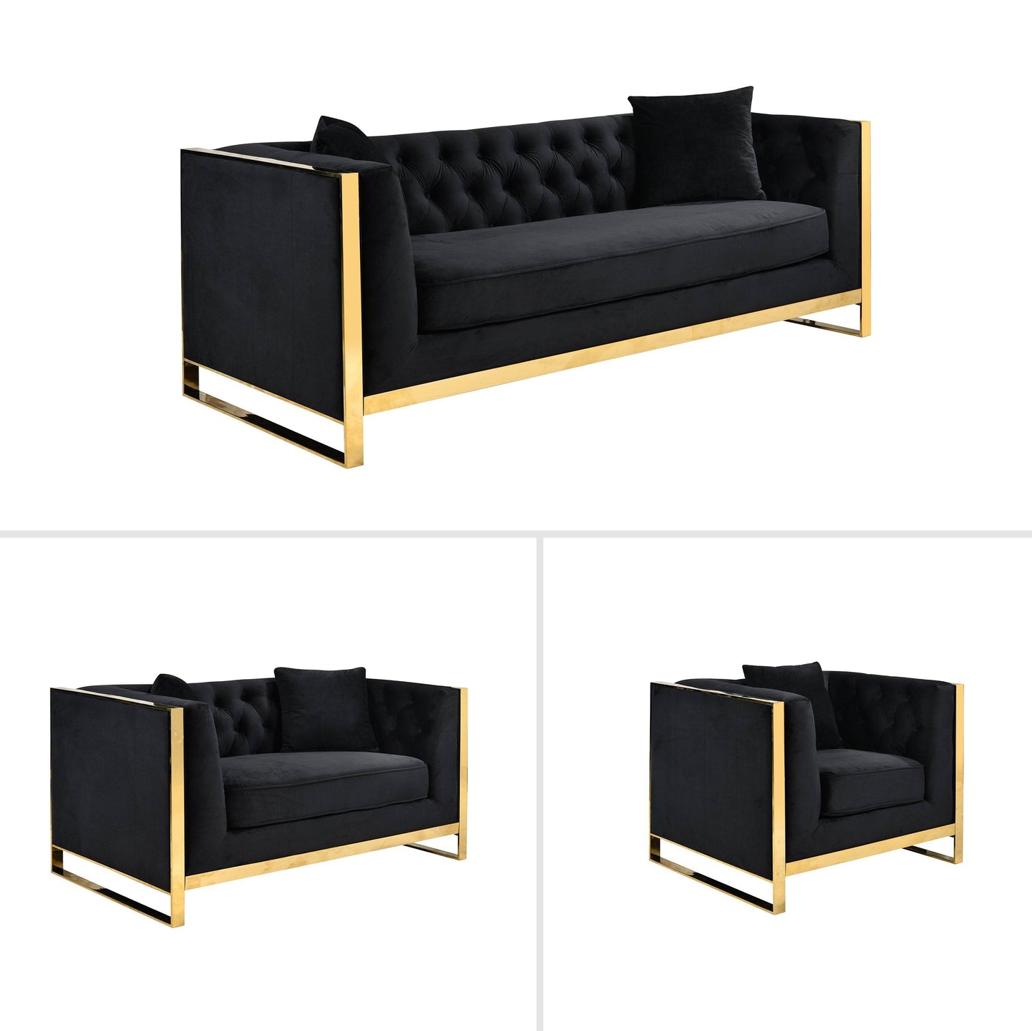 Black Velvet Sofa Set - STripleB 