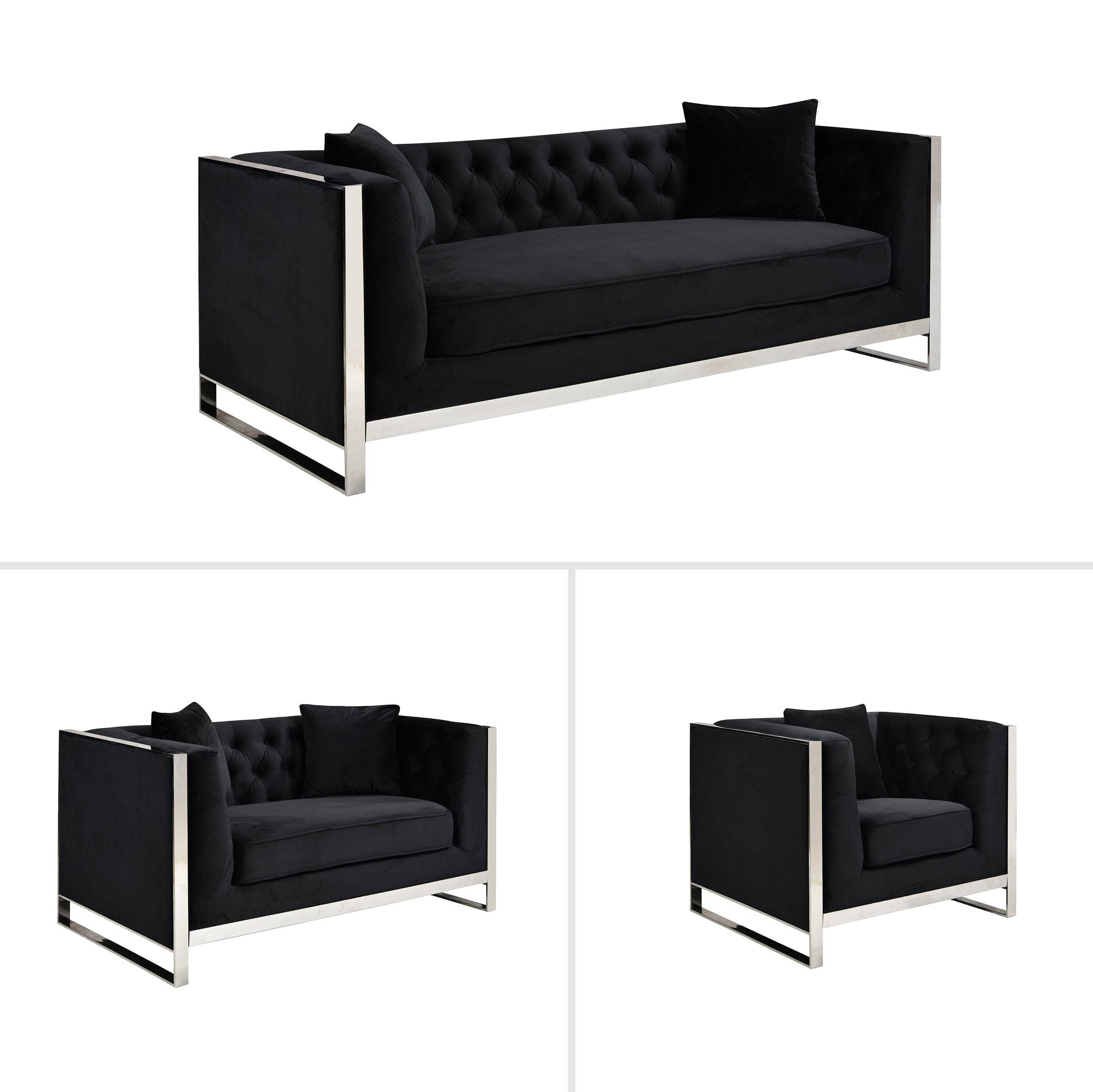 Black Velvet Sofa Set - STripleB 