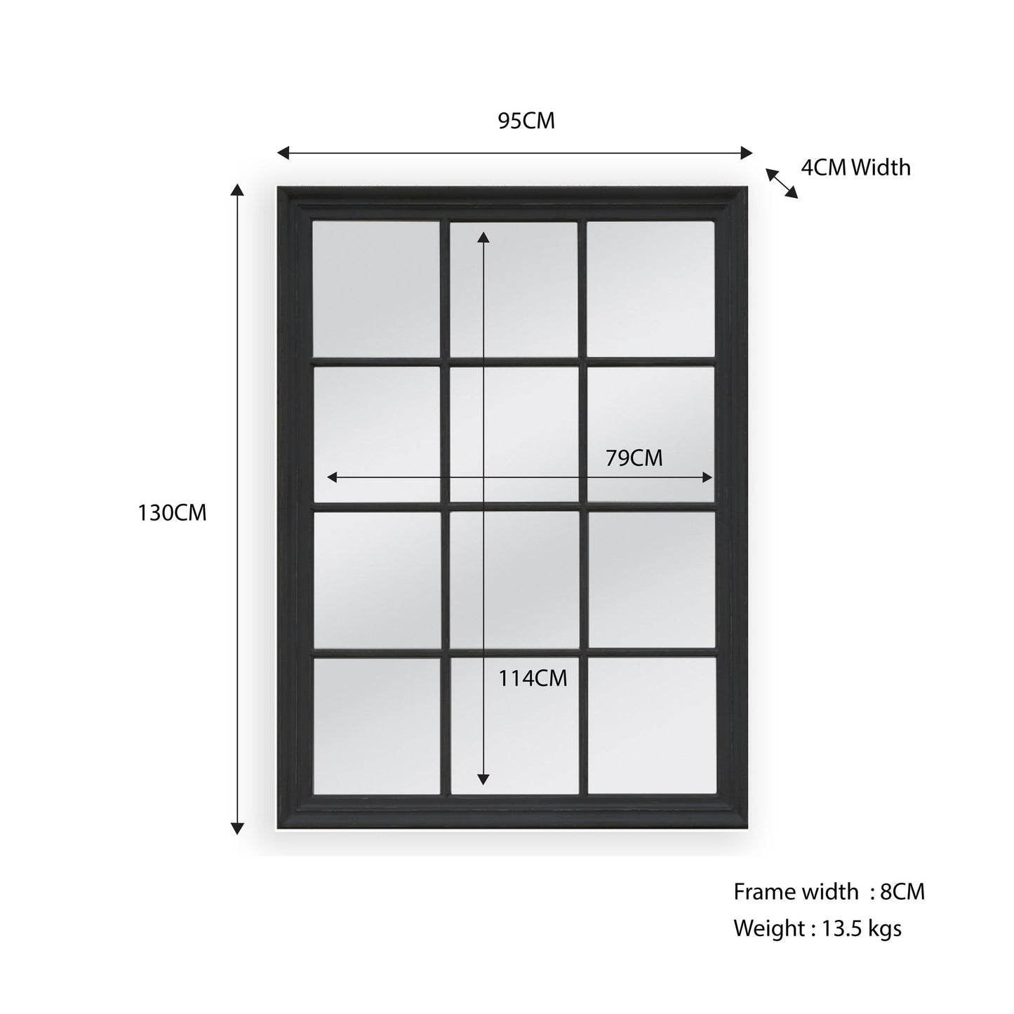 Window Style Mirror - Black Rectangle - 95cm x 130cm - STripleB