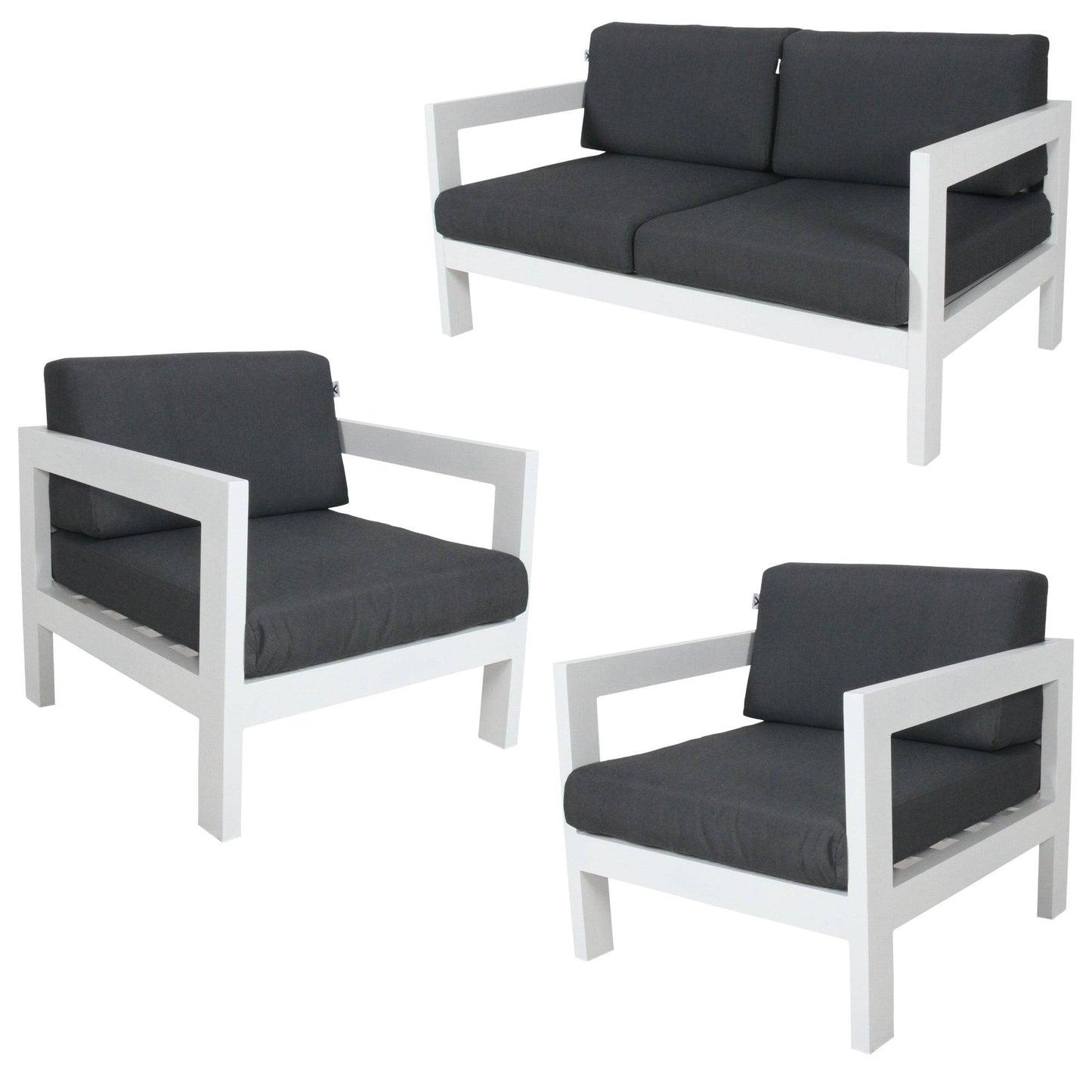 3pc Set 1+1+2-Seater Outdoor Sofa Lounge - Aluminium Frame White - STripleB 