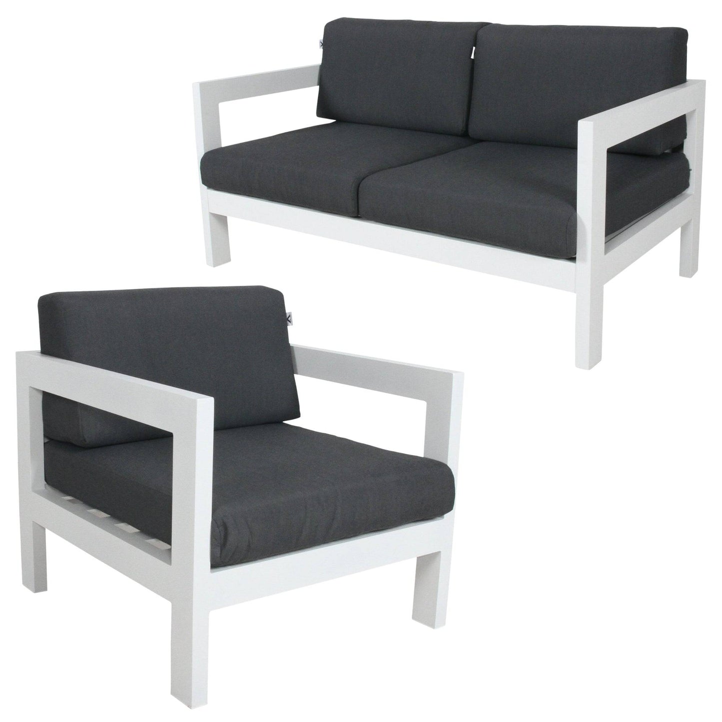 2pc Set 1+2-Seater Outdoor Sofa Lounge Aluminium Frame - White - STripleB 