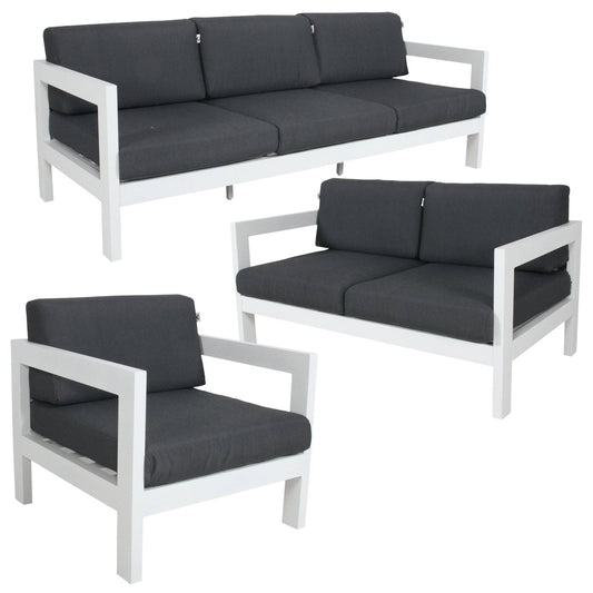 3pc Set Outdoor Sofa Lounge - Aluminium Frame White - STripleB 