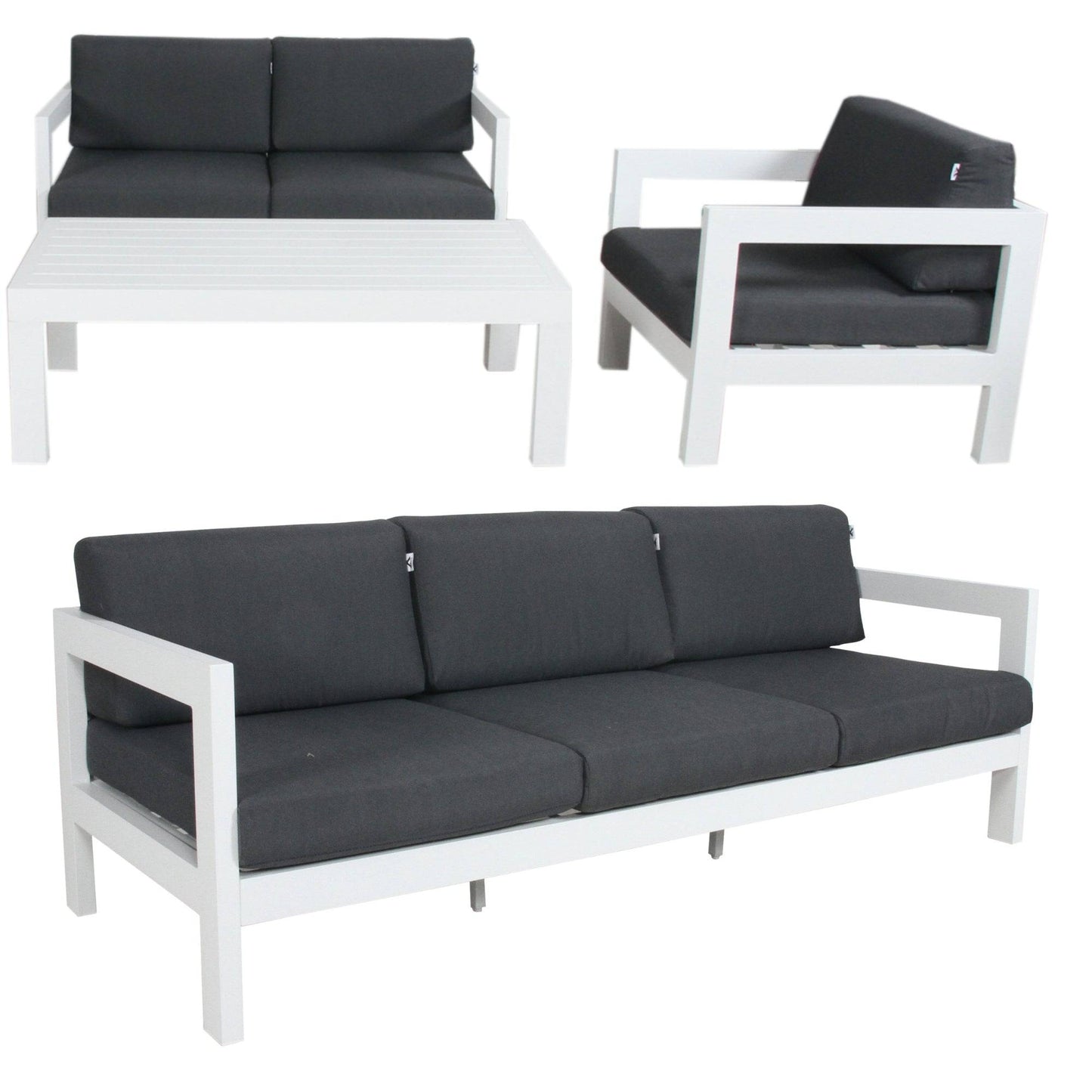 4pc Set 1+2+3-Seater Outdoor Sofa Lounge - White - STripleB 