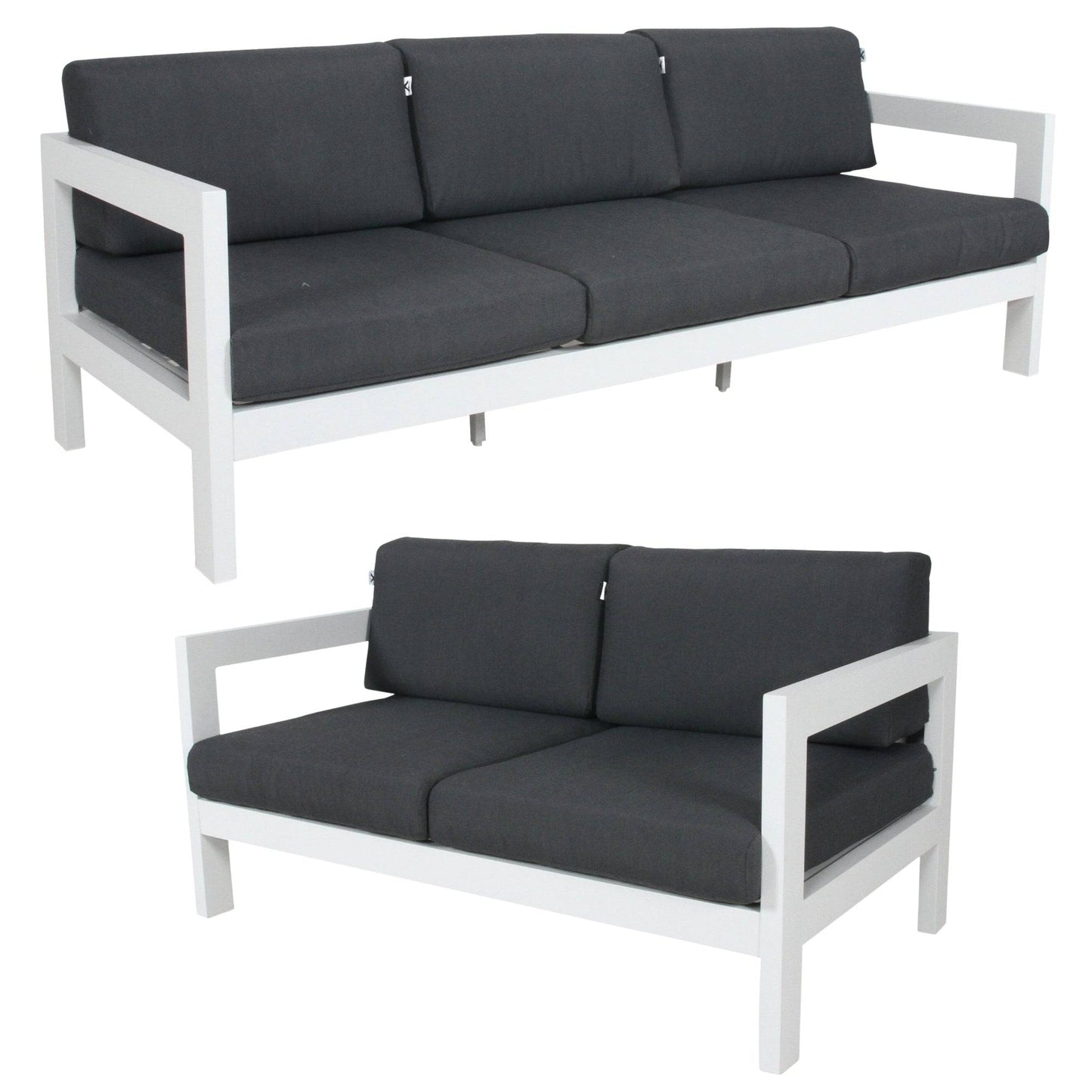 2pc Set 2+3-Seater Outdoor Sofa Lounge Aluminium Frame - White - STripleB 