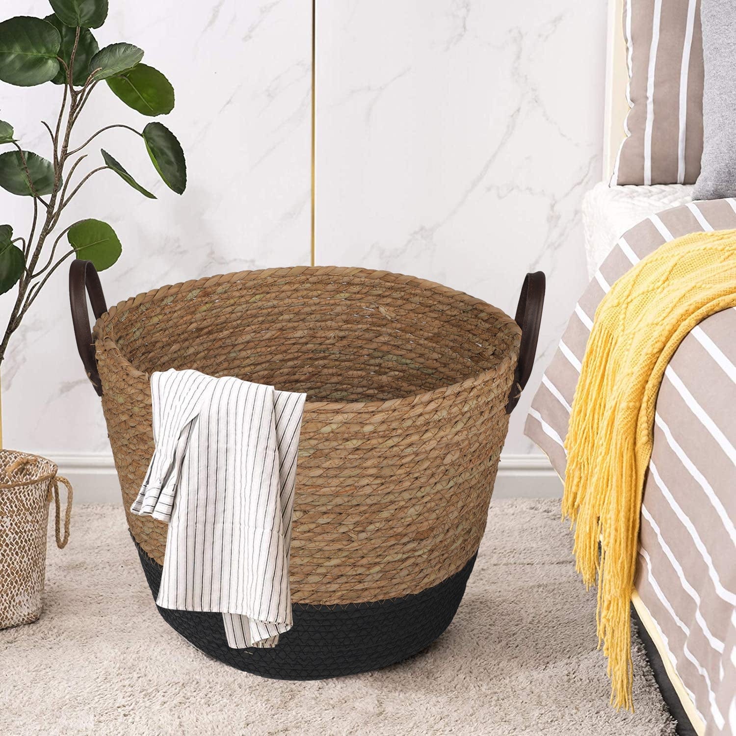 3 Piece - Cotton Rope Stripe Carry Handles Storage Baskets Set - STripleB