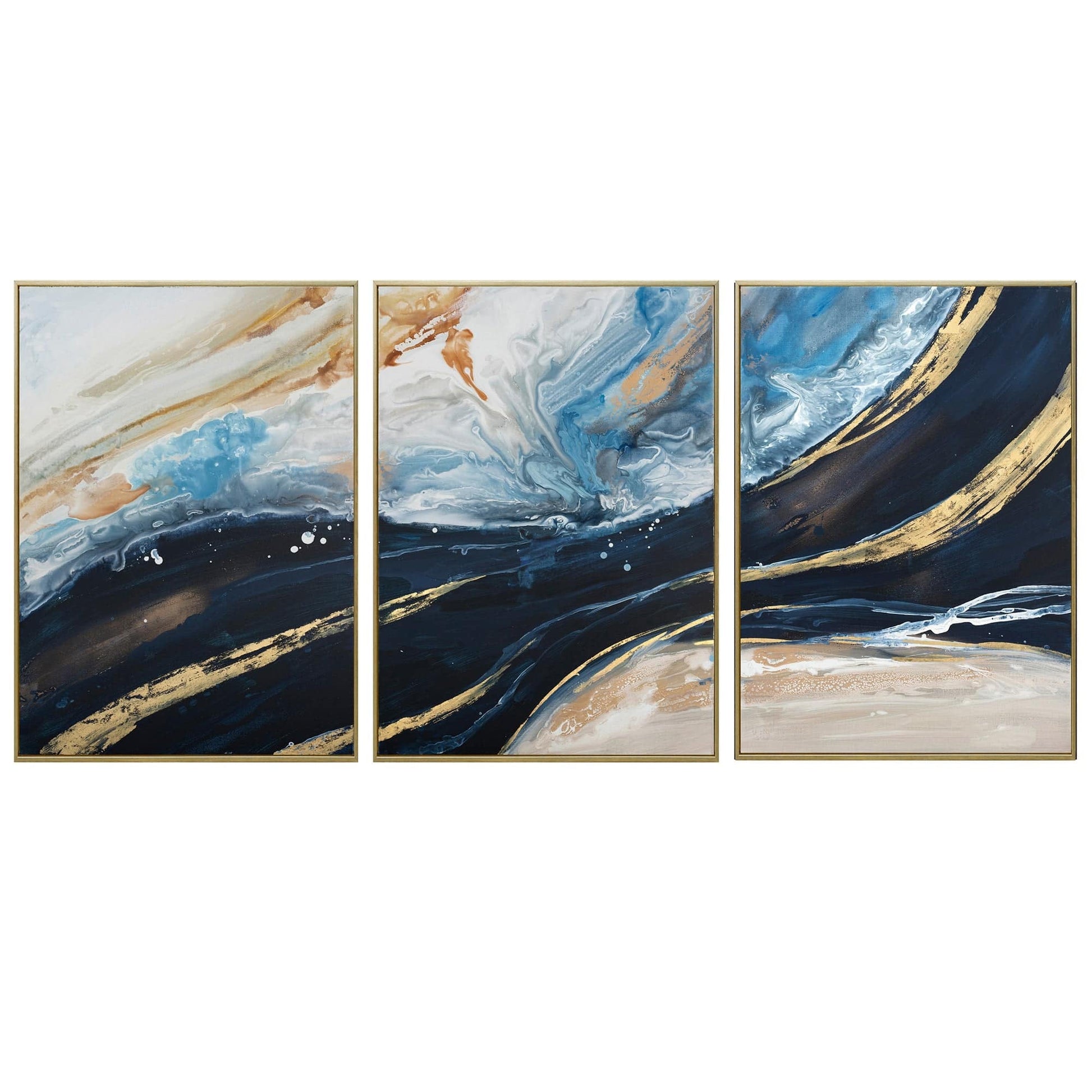 150X70cm Set of 3 Gold Framed Hand Painted Canvas Wall Art - 150X70cm - STripleB 