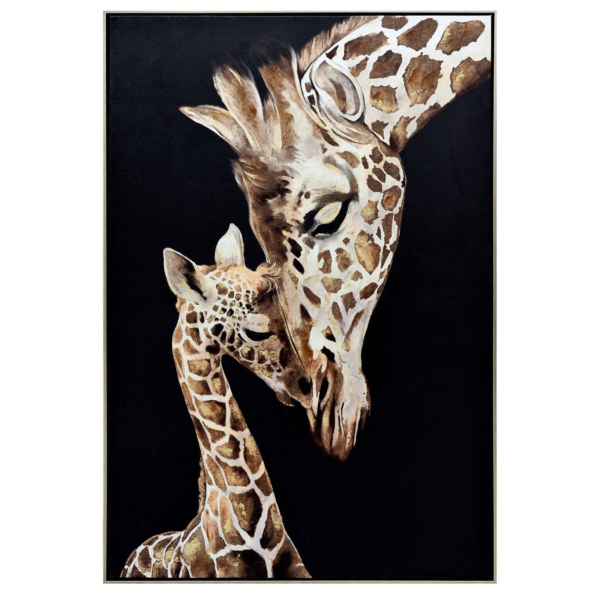 Giraffes Tender Touch Champagne Framed Canvas Wall Art - 80X120cm - STripleB 