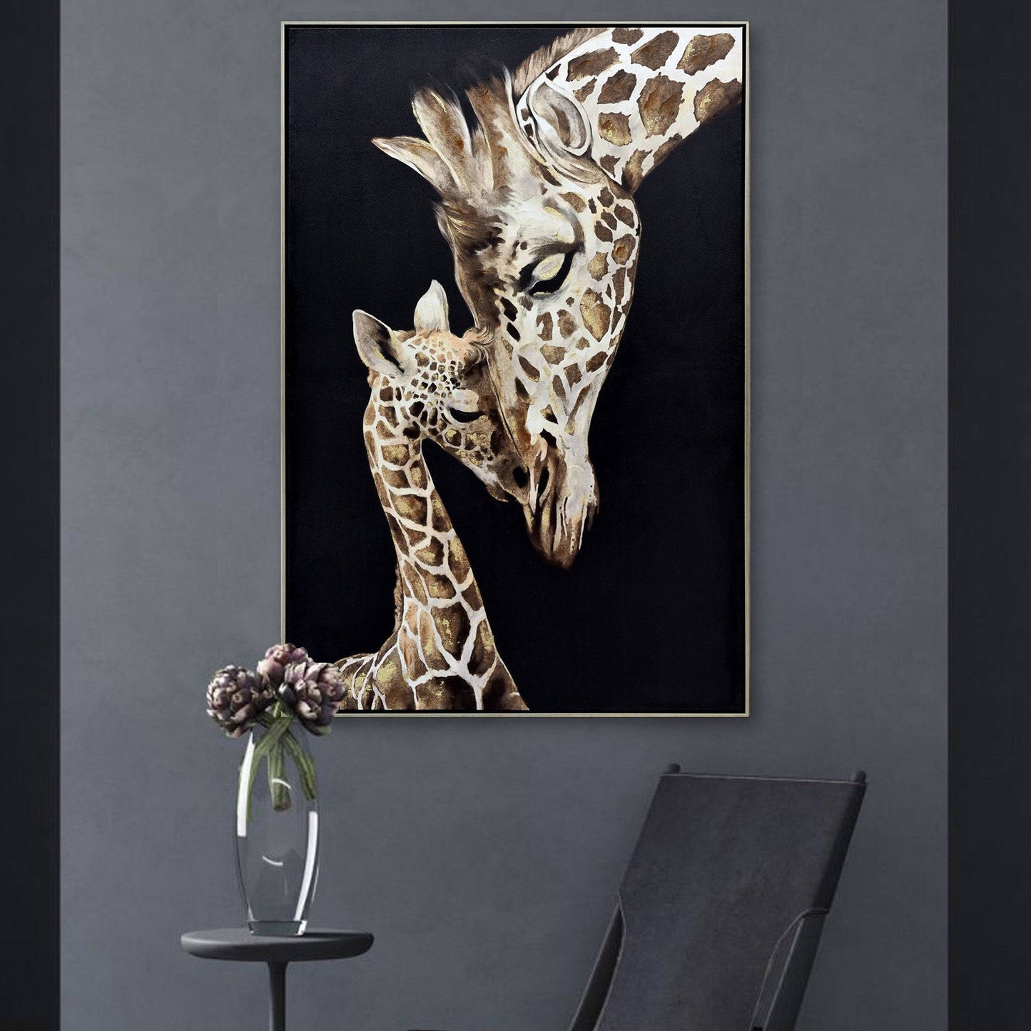 Giraffes Tender Touch Champagne Framed Canvas Wall Art - 80X120cm - STripleB 