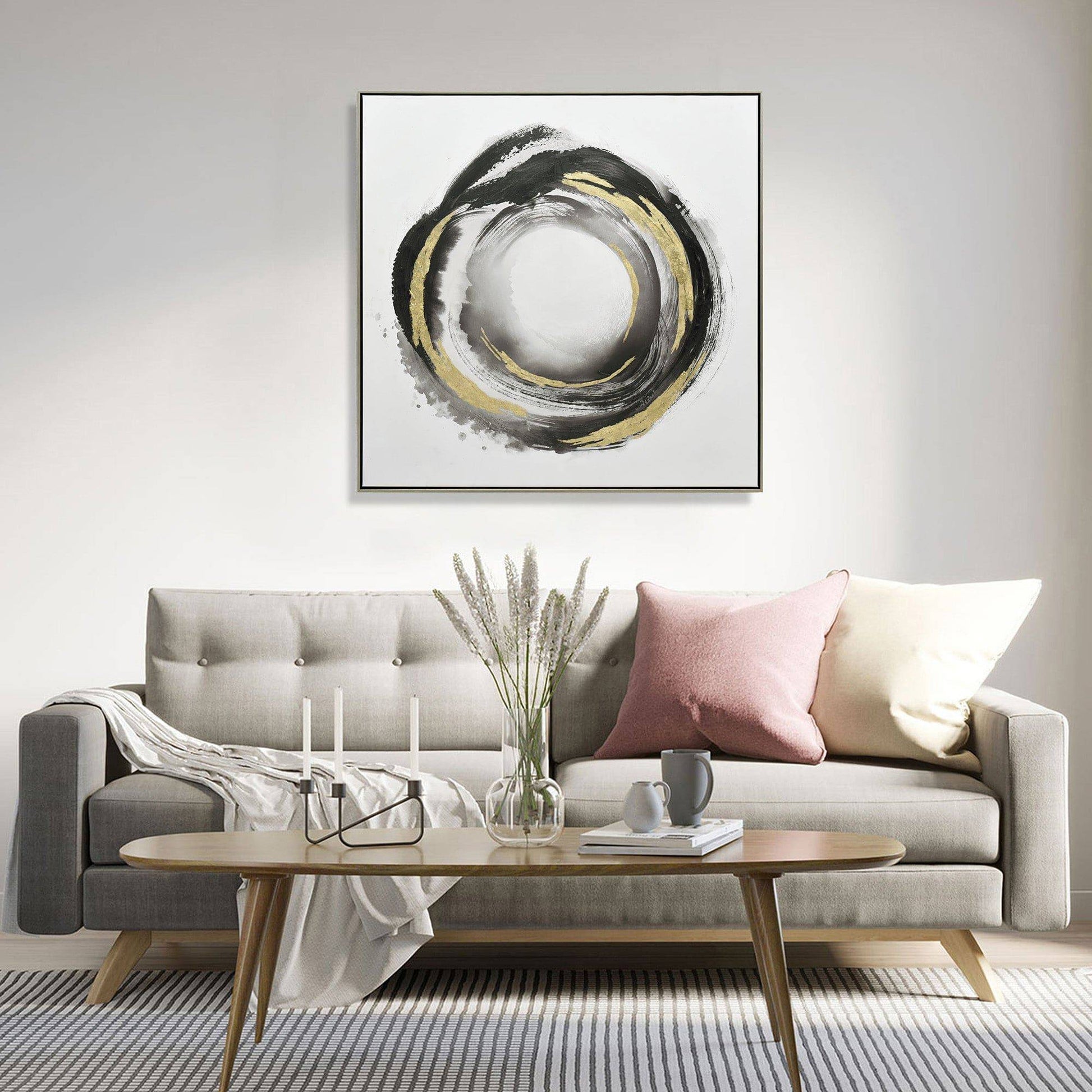 Orbiting Elegance Champagne Framed Canvas Wall Art -100X100cm - STripleB 