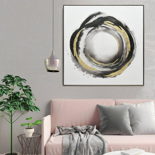 Orbiting Elegance Champagne Framed Canvas Wall Art -100X100cm - STripleB 