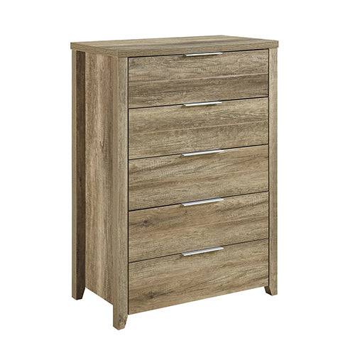 King Size - 5 PCs Bedroom Suite - Natural Wood-Oak Colour (Bed, Bedside Table, Tallboy & Dresser) - STripleB 