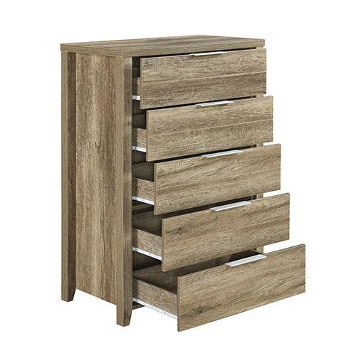 King Size - 5 PCs Bedroom Suite - Natural Wood-Oak Colour (Bed, Bedside Table, Tallboy & Dresser) - STripleB 