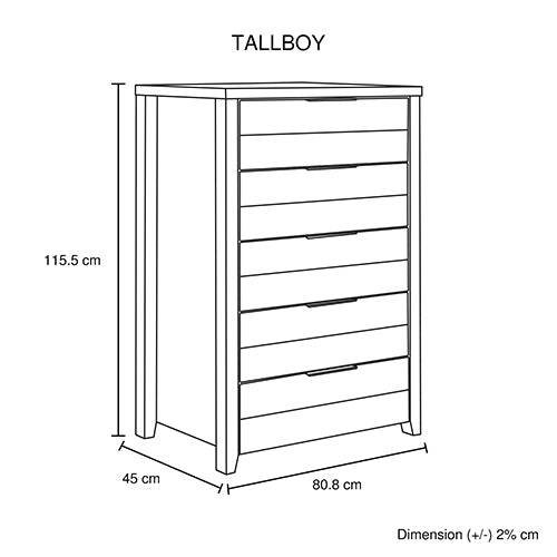 King Size - 5 PCs Bedroom Suite - Natural Wood-Oak Colour (Bed, Bedside Table, Tallboy & Dresser) - STripleB 