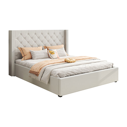 Double - Winged Grey Linen Fabric bed frame - gas lift - STripleB