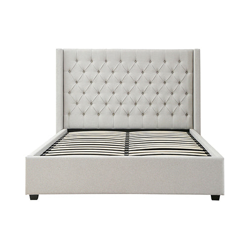 Double - Winged Grey Linen Fabric bed frame - gas lift - STripleB