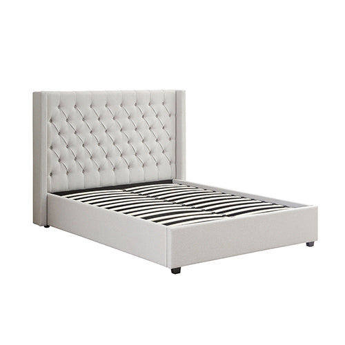 Double - Winged Grey Linen Fabric bed frame - gas lift - STripleB