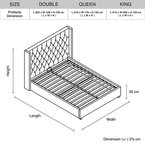 Double - Winged Grey Linen Fabric bed frame - gas lift - STripleB