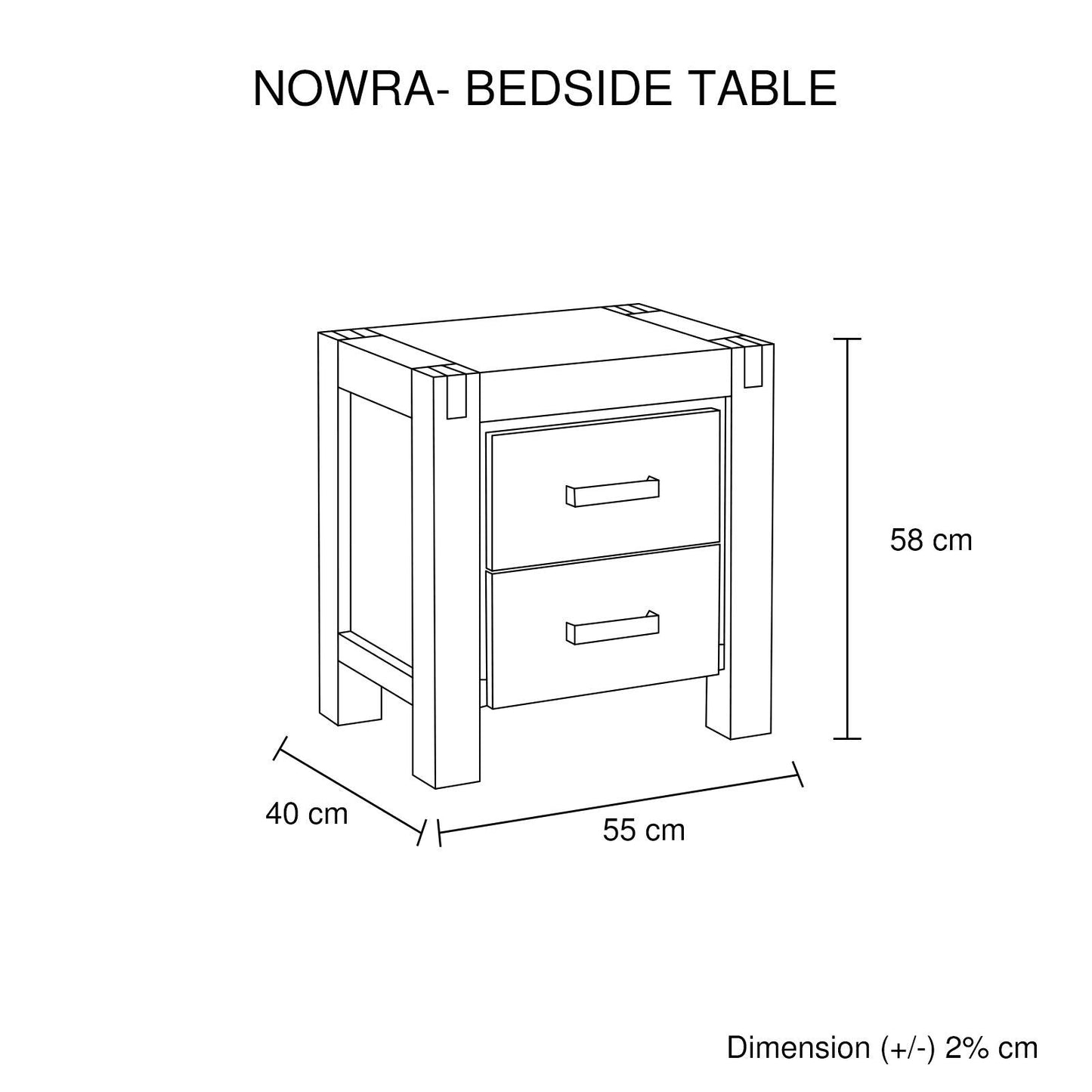 Bedside Table 2 drawers - STripleB 