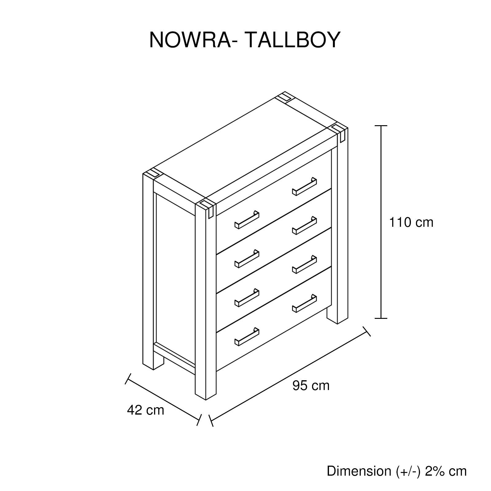 Tallboy with 4 Storage Drawers Solid Wooden Assembled - STripleB 