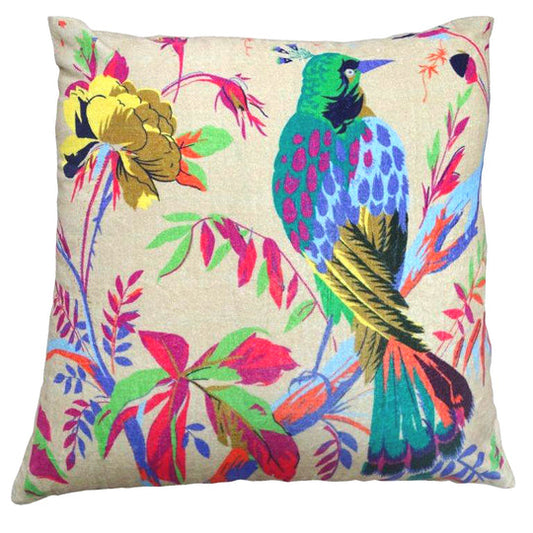 Beige velvet cotton bird design cushion cover 45x45 cm - STripleB