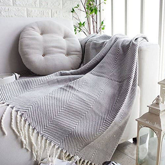 Atlantis Herringbone Grey Knitted Throw Rug - STripleB 