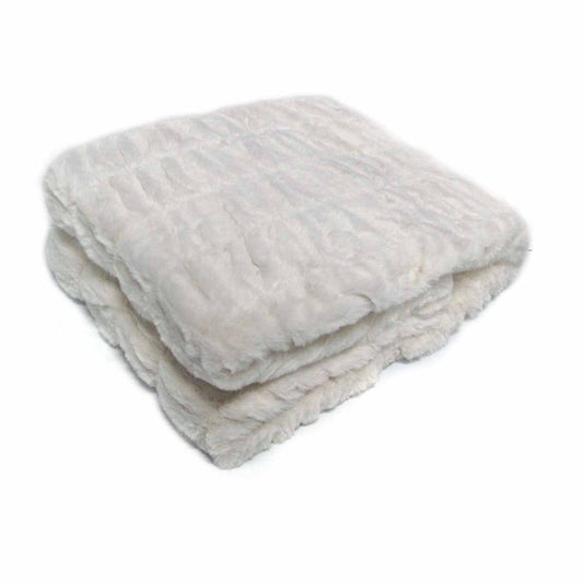 Harper Soft Ruched Pattern Faux Fur Throw Rug 127 x 152 cm - Ivory - STripleB 