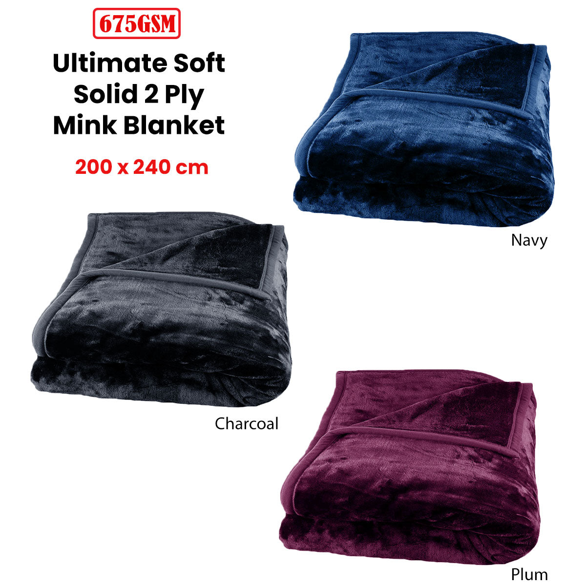 Queen - 2 Ply Faux Mink Blanket - Plum - STripleB