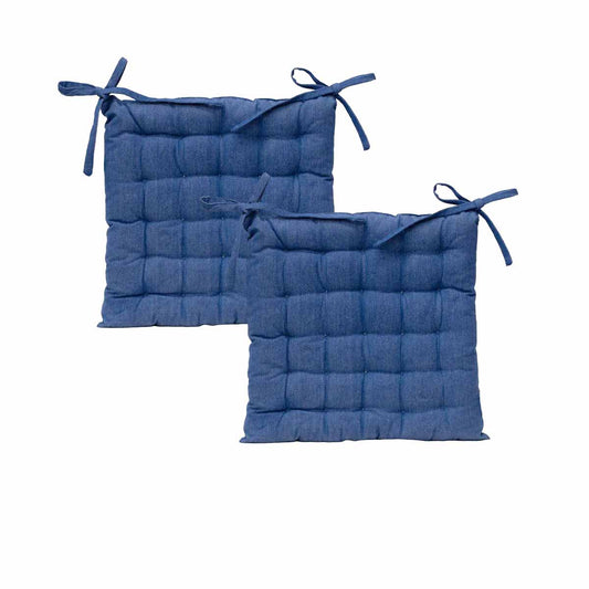 Set of 2 - Outdoor 100% Cotton Chair Pads - 40 x 40 cm - Solid Blue - STripleB 