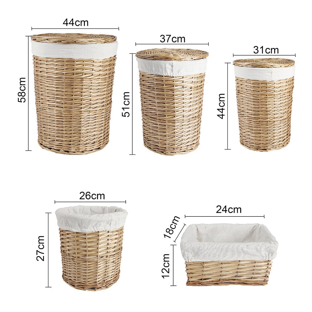 5 - Piece Wicker Storage Baskets with Liner Set - measurements - STriple