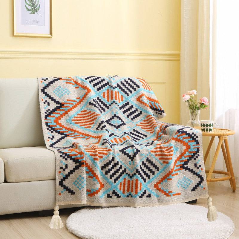 Bohemian Woven Throw Blanket - Soft Decorative Sofa Cover with Tassels - STripleB 