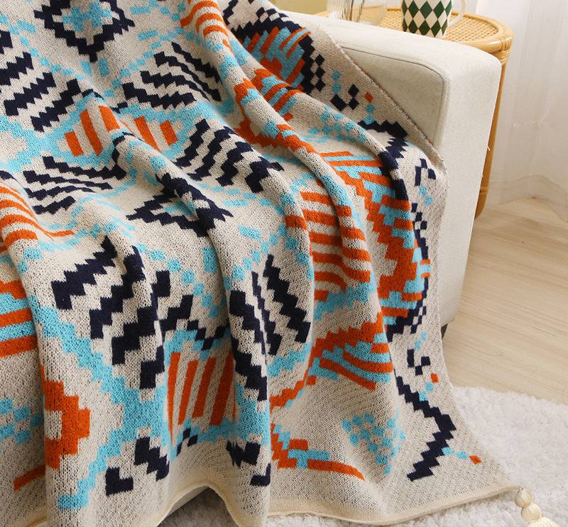 Bohemian Woven Throw Blanket - Soft Decorative Sofa Cover with Tassels - STripleB 